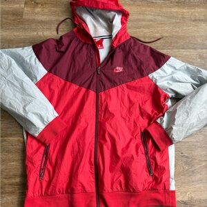 Nike Mens L Red White Maroon Colorblock Windbreaker Jacket Vintage Style